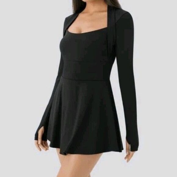 Nwt Halara Women's Softlyzero Long Sleeve Side Pocket Flare Micro Mini Dress L - Picture 9 of 10